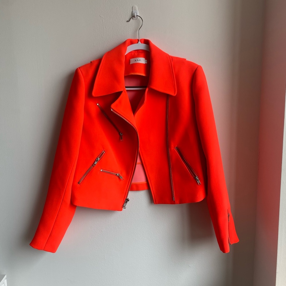 A.L.C. Bright Red Cropped Moto Blazer
